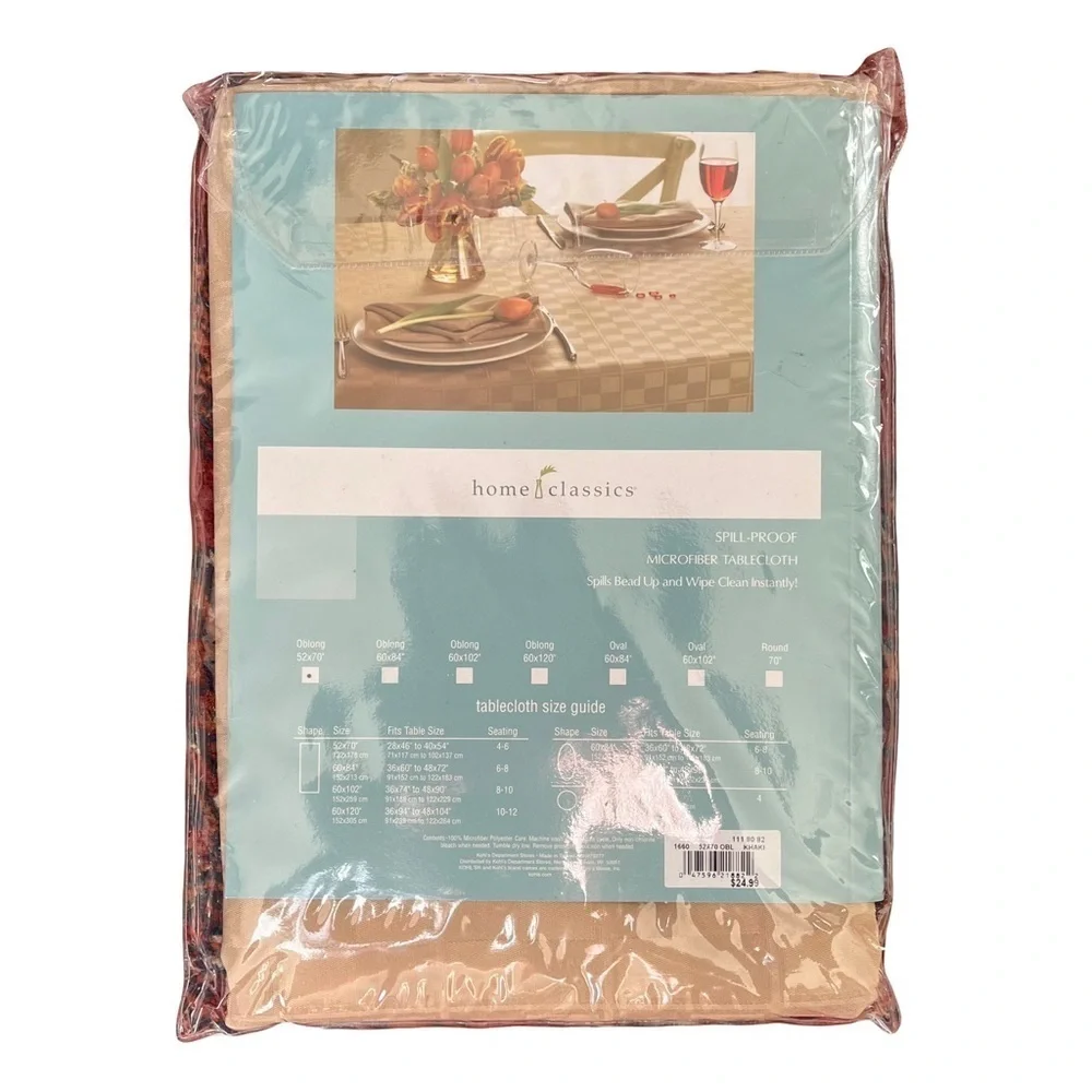Home Classics | New Khaki Check Spill-Proof Microfiber Tablecloth, 52x70” Oblong